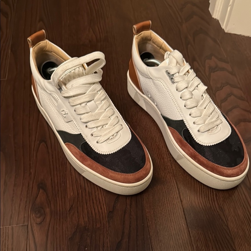 Christian Louboutin White and Brown Sneakers with Chunky Sole